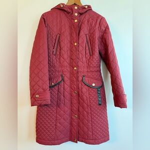 Cole Hawn Women's Quilted Garnet Coat Zip/snap/drawstring Size XS EUC